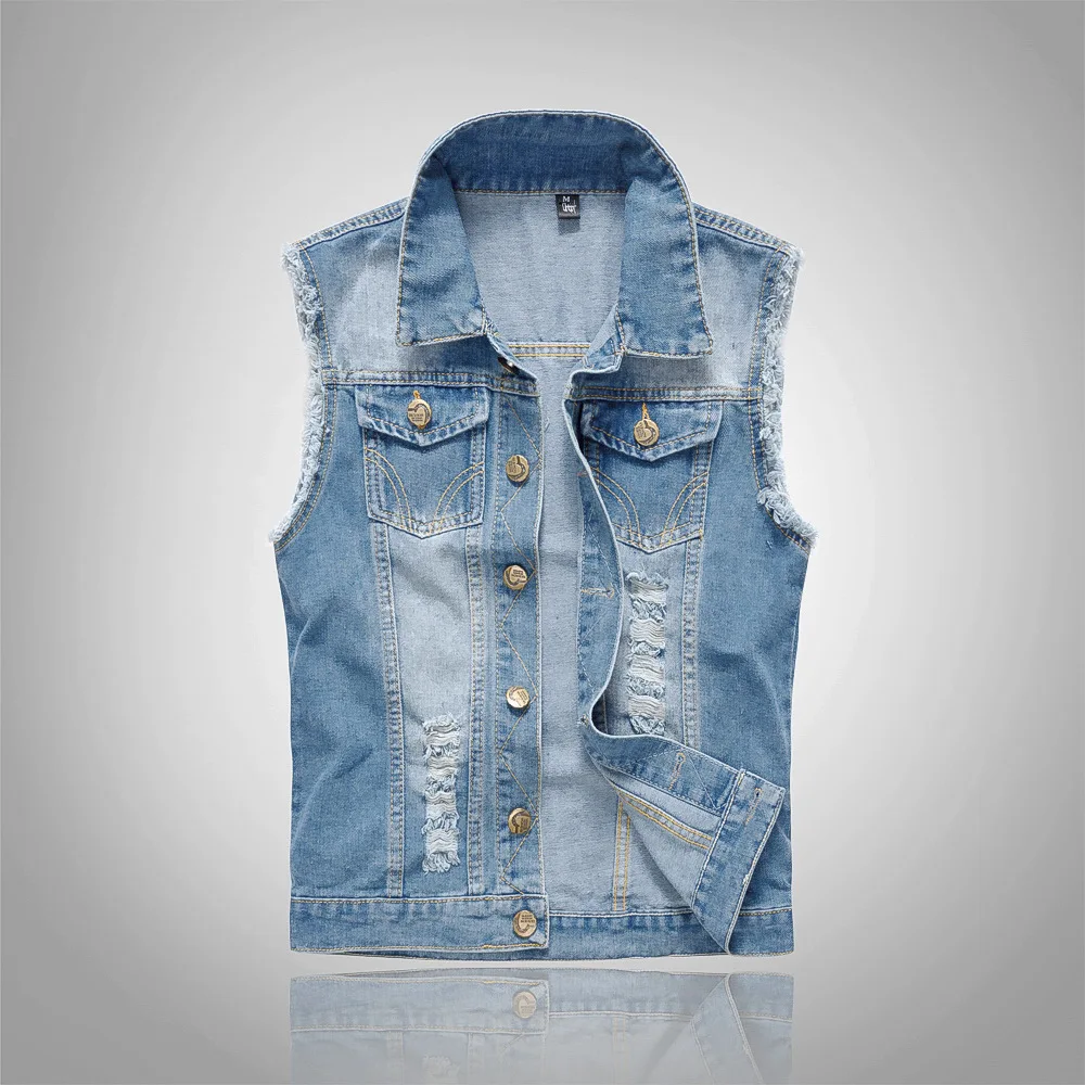 

Cotton Jeans Sleeveless Jacket Men Plus Size S-6XL Blue Denim Jeans Vest Men Cowboy Denim Vintage Waistcoat Male Jackets VT-219