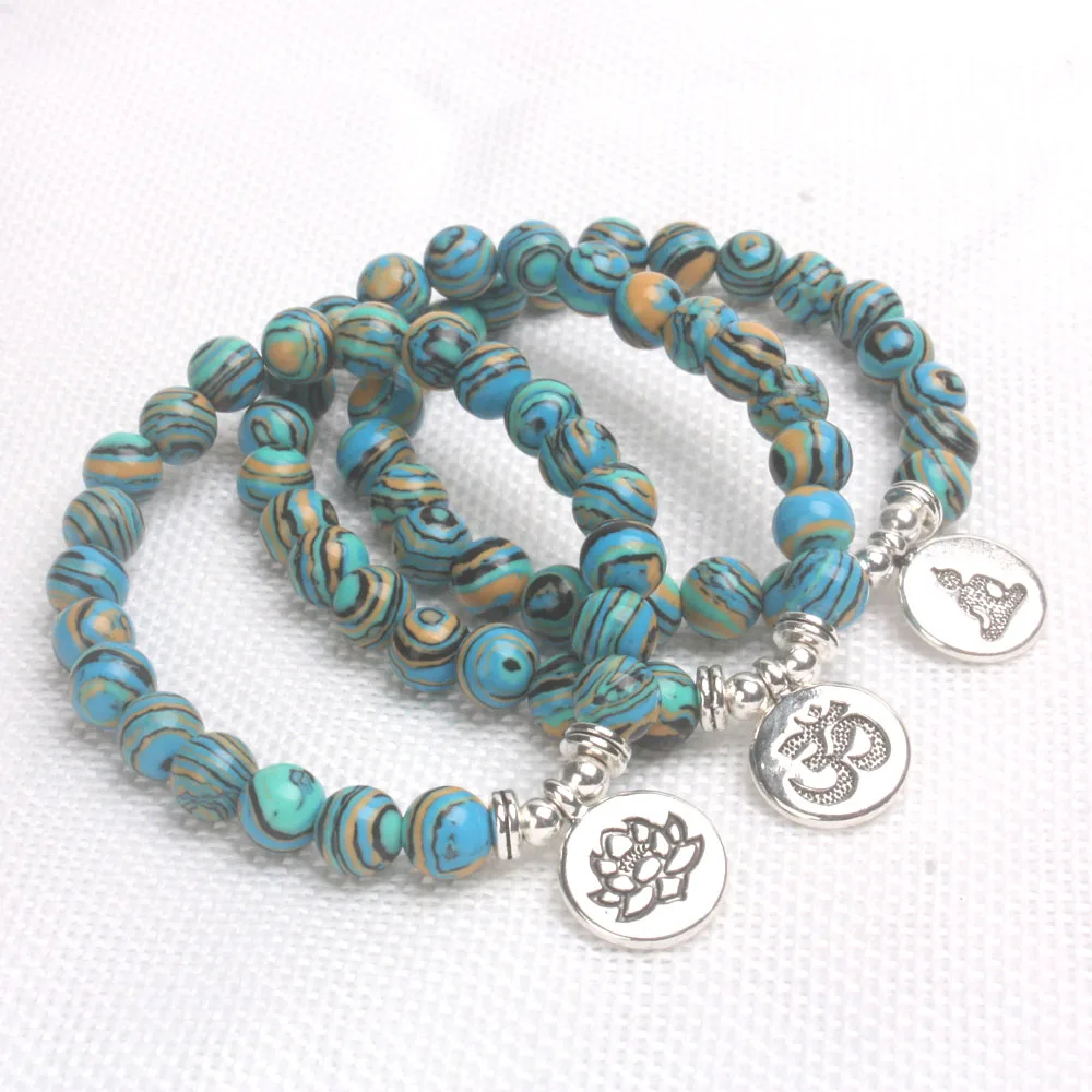 Women & Men Meditation Buddha Charm Blue Zebra Stone Beads Elastic Beaded Strand Bracelets Throat Chakra Spiritual Retro Bracel