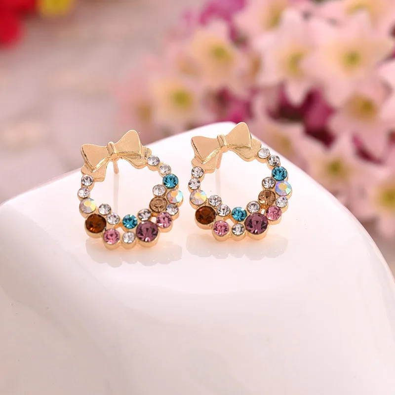 2016 New Fashion Jewelry Designer Colorful Rhinestone Butterfly Bow Earrings Female Brincos  Earring Stud Women  Post Earrings