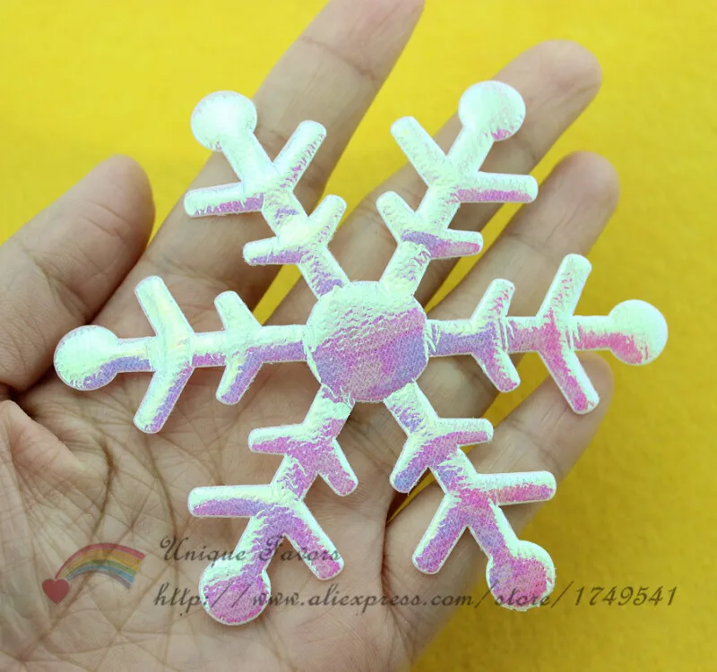 20pcs LARGE 98mm AB Iridescent White Fabric Snowflake Appliques Padded Patches for Christmas Tree Ornaments,Winter Party Decor