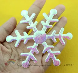 20pcs LARGE 98mm AB Iridescent White Fabric Snowflake Appliques Padded Patches for Christmas Tree Ornaments,Winter Party Decor