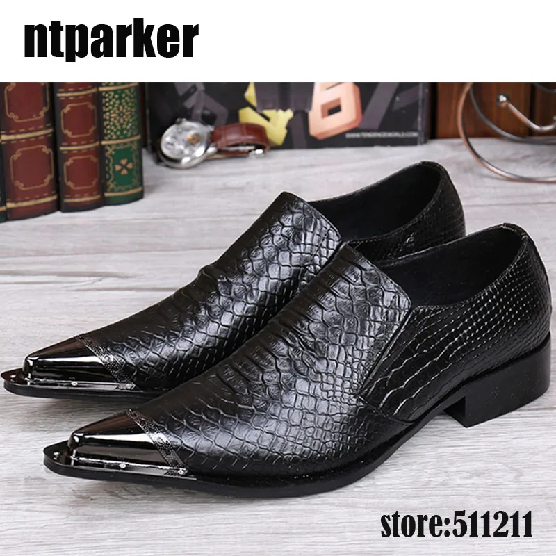 2022 Fashion Pointed Metal Toe Men's Shoes Black Leather Dress Shoes Wedding/Business/Party Elegant Leather Shoes Men!