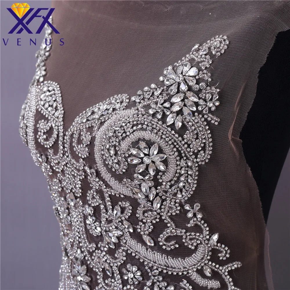 XFXvenus Pretty beads rhinestone patches flower beaded bodice applique crystals applique big size for wedding dresses