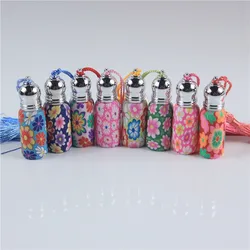 5 adet/grup 6ml 10ml cam parfüm şişesi cam ve Metal tükenmez polimer kil rulo uçucu yağ şişesi birçok desen