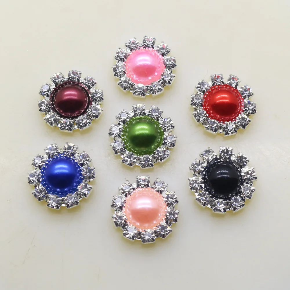 Moda nuovo 10 pz/lotto 14mm Flatback Mix colore perla fai da te argento pulsante accessori decorazione di cerimonia nuziale cucito raccordo