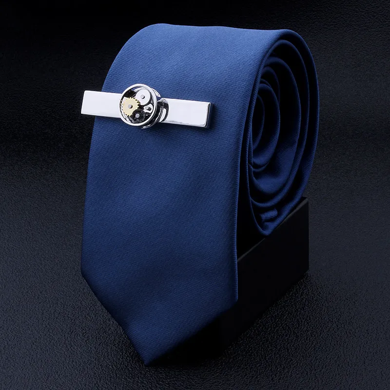 Fashion Tie Clips Watch Movement Black Gun metal Immovable Mechanical Tie Bar Clasp for Men