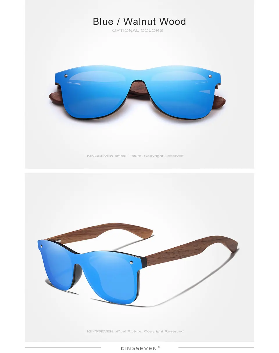 KINGSEVEN 2024 Luxus-Sonnenbrille aus Walnussholz, polarisiertes Holz, Markendesigner, randlos, verspiegelt, quadratisch, Sonnenbrille für Damen/Herren – Detail 9