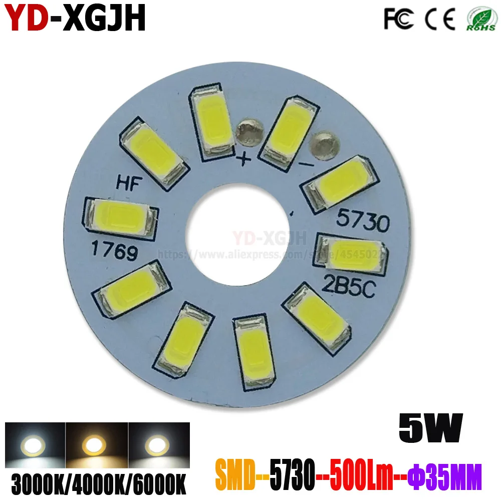 10 PS MD5730 tablica świetlna LED 5 W 35mm LED PCB płyta lampy zainstalowany płyta aluminiowa ciepłe/naturalne /biały dla żarówki kryształ Ceilig