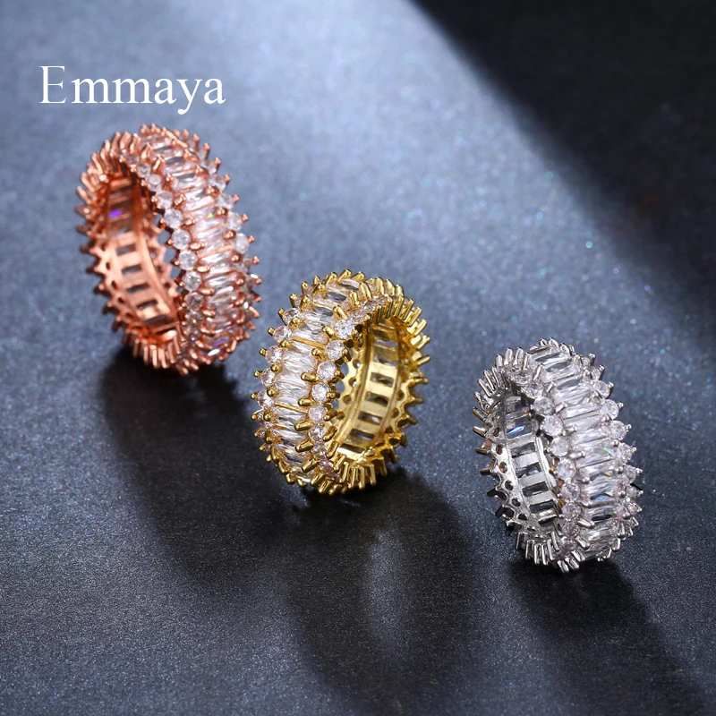 Emmaya Brand White Zircon Rings Clear CZ Gold-Color Rings for Women Fashion Jewelry Wholesale Gift Party