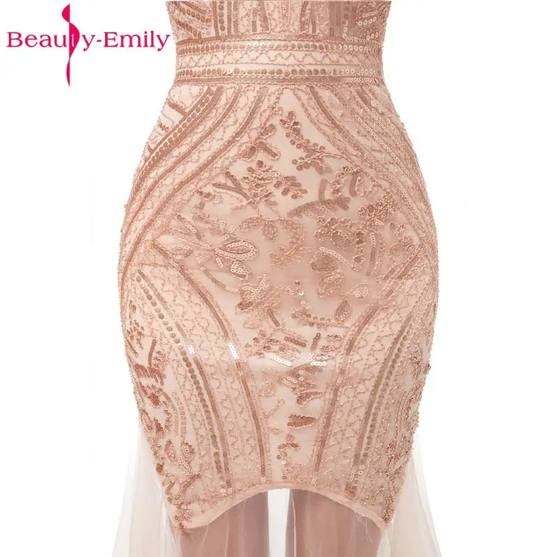 Beauty-Emily Sequins Golden Beading Evening Dresses Mermaid Long Formal Prom Party Dresses 2019 New Style