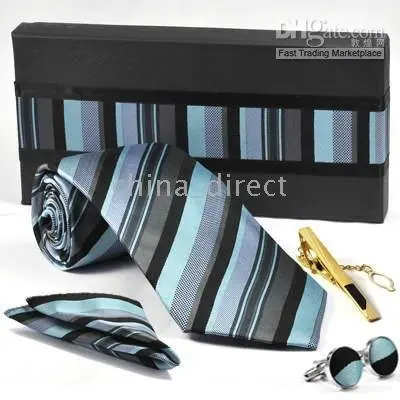 GIFT BOX TIES HANKY CUFFLINKS tie bar tie Clasps Neckties cuff button 11sets/lot #012