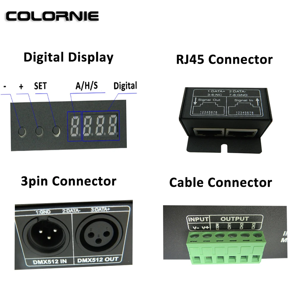 DMX512 RGBW Decoder DC12V~24V 4Chx4A RGBW DMX512 Decoder With Digital Display DMX512 LED Controller