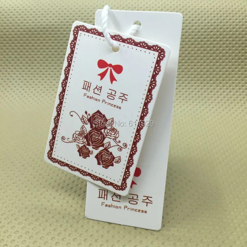 customize clothing paper hang tag/garment tags printing/clothing printed labels/shape cutting tags/brand name/dress labels logo