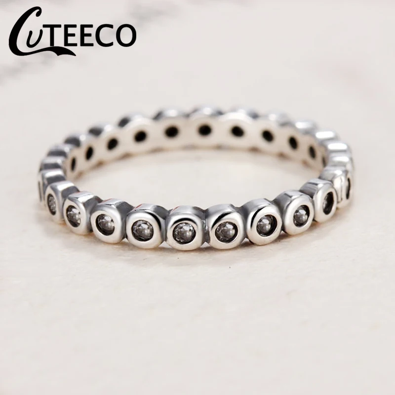 CUTEECO Silver-plated Alluring Brilliant Stackable Brand Finger Ring Clear CZ Original Fashion Wedding & Engagement Jewelry