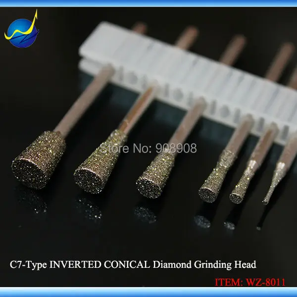 

18Pcs 1.0mm to 6.0mm INVERTED CONICAL Diamond Grinding Head Tools Glass Rock Mould Needle Lapidary Carving Shank 3/32''