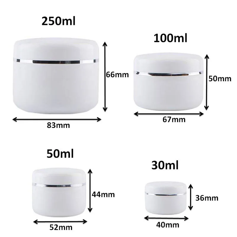 30Pcs 20g 30g 50g 100g 250g Cream Jar,White Plastic Makeup Container,PP Sample Cosmetics Box,Mask Canister Refillable Bottles