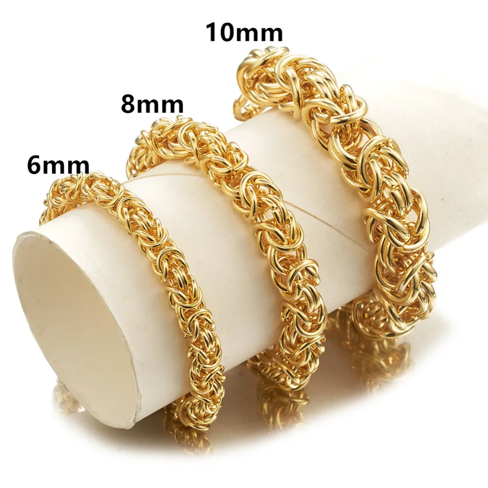 6/8/10MM Charming Jewelry Stainless Steel Gold Color Handmade Circle Byzantine Chain Men\'s Women\'s Bracelet Wristband 7-11inch