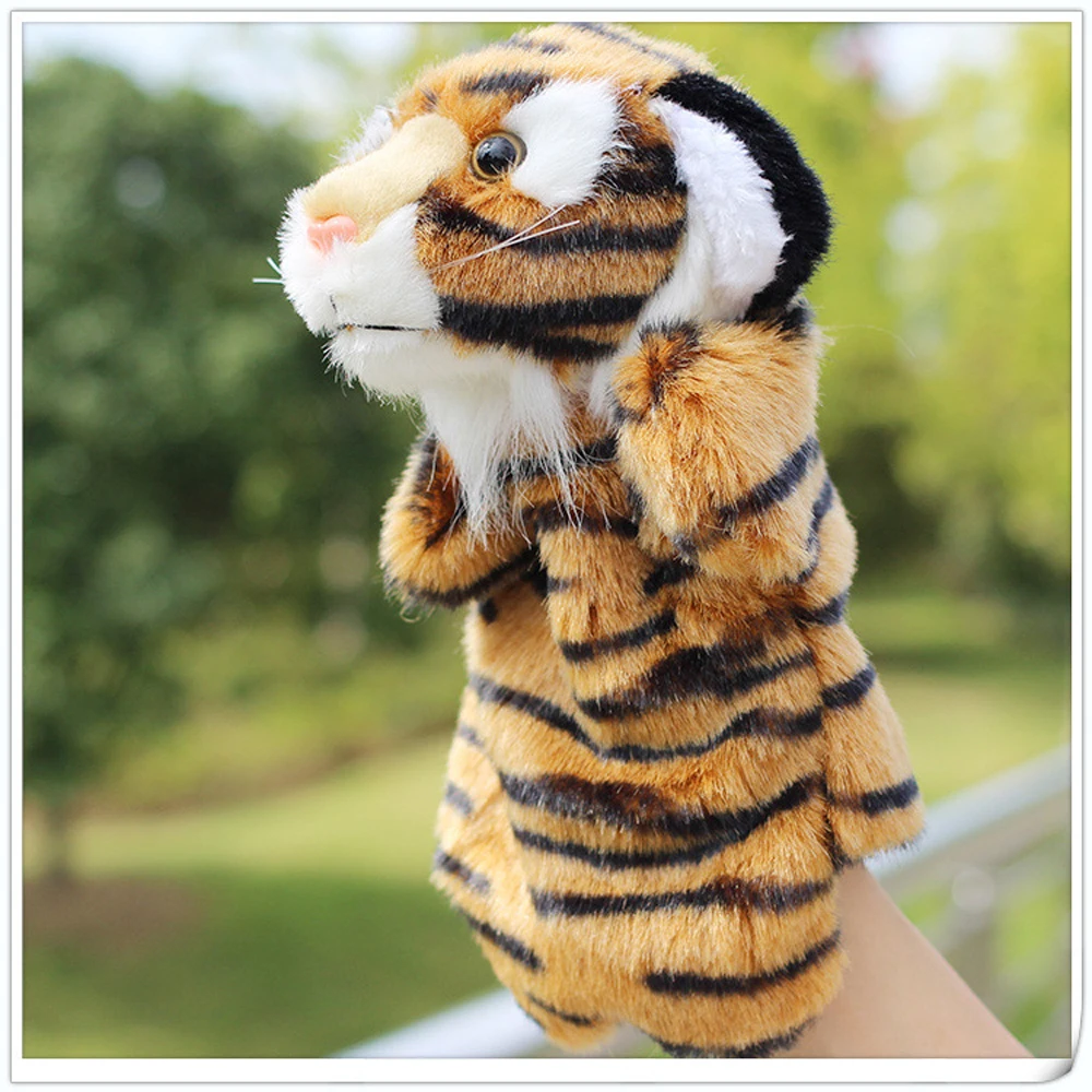 Brinquedo de pelúcia tigre marrom infantil fantoche de mão recheado