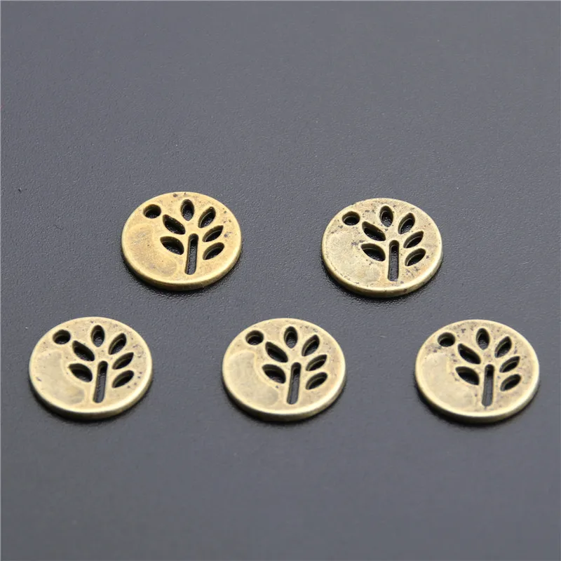 50 Pcs  Silver Color/bronze Mini Round Leaf Charm Diy Findings Jewelry Accessories Jewelry 12mm A990