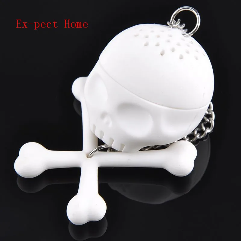 

Hot sell 200 pcs Silicone Tea Bones Skull Tea Infuser Filter Diffuser Loose Leaf Leaves Silicone Tea Strainer White