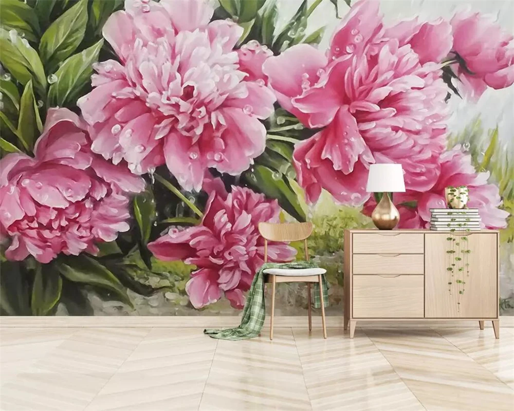 Custom wallpaper Nordic hand-painted peony flower bedroom sofa background wall murals home decoration 3d wallpaper