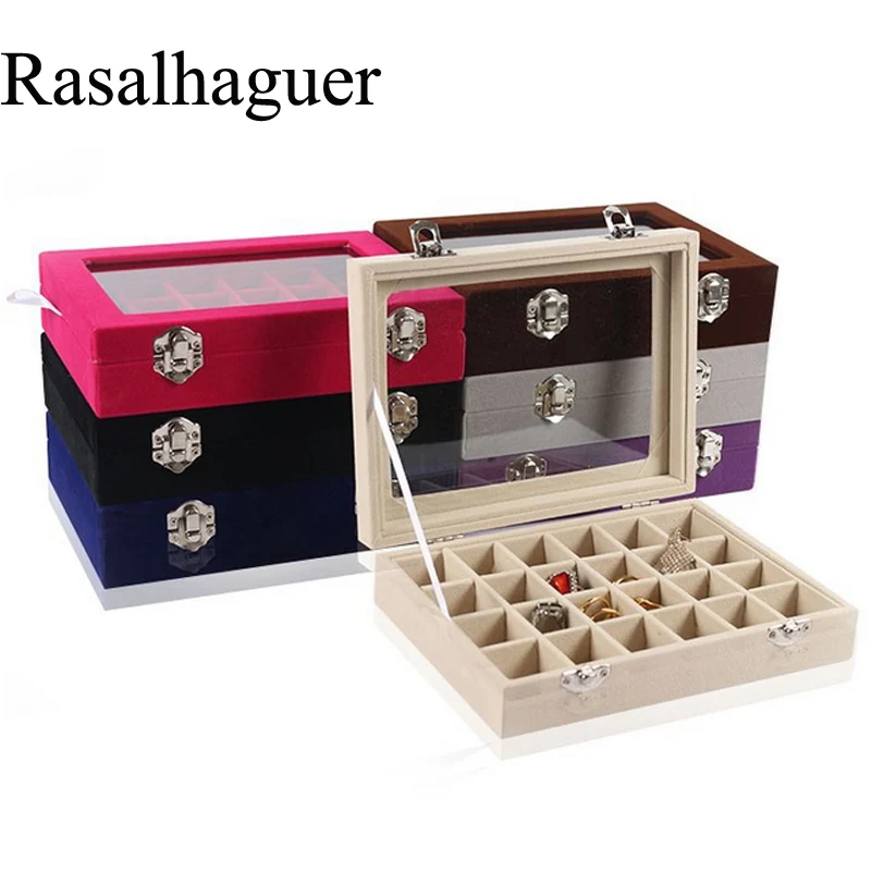 Makeup Box Jewellery Organizer Storage Velvet 24 Grids Velvet Jewelry Box Rings Earrings Necklaces Pendants Bracelets