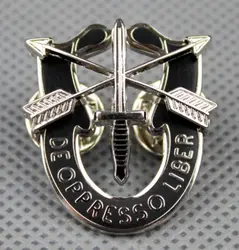 US SPECIAL FORCES SF HAT MOTTO METAL BADGE DE OPPRESSO LIBE PIN