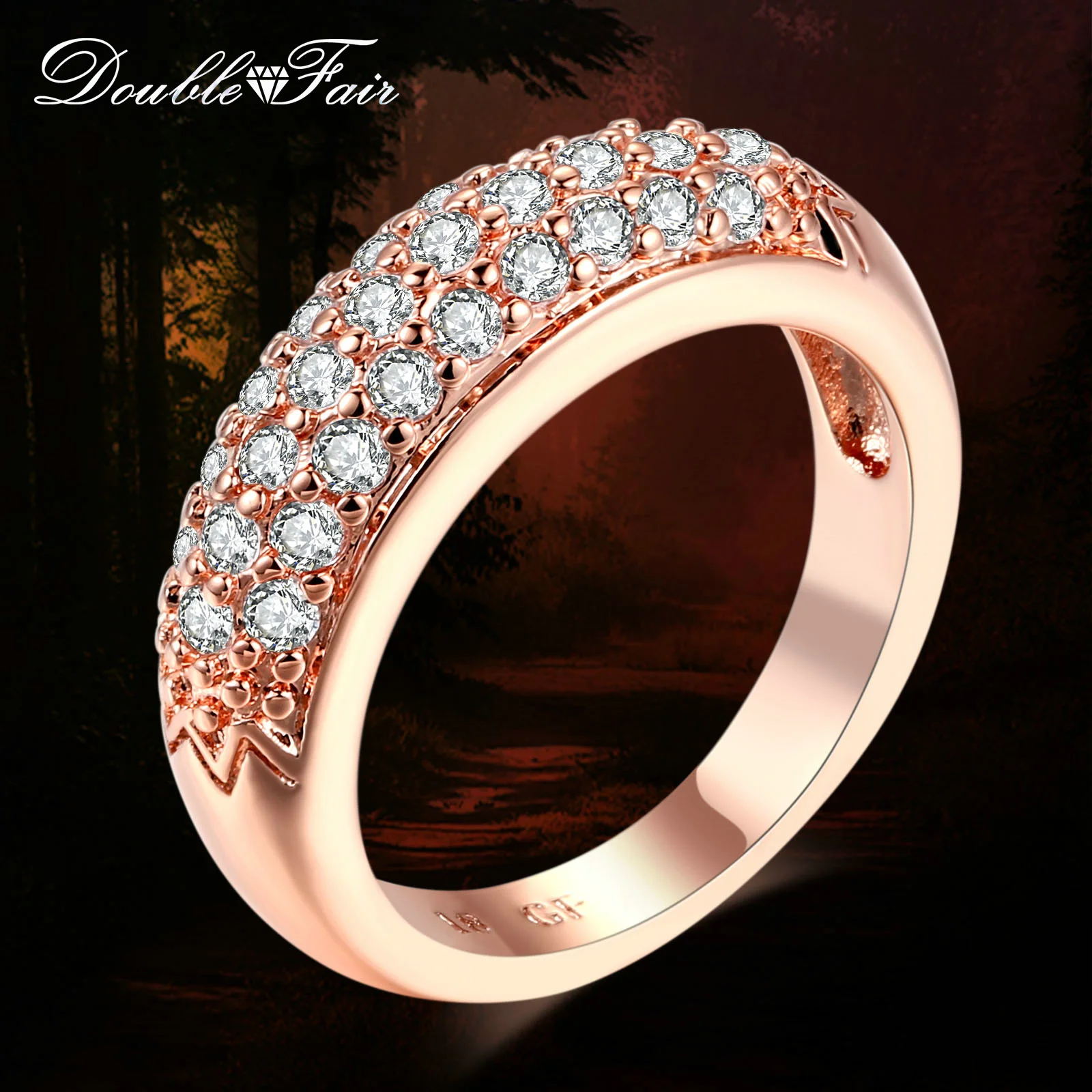 Double Fair Women\'s Engagement Rings Rose Gold Color Crystal Fashion White CZ Stone Wedding Ring Jewelry For Women DFR061