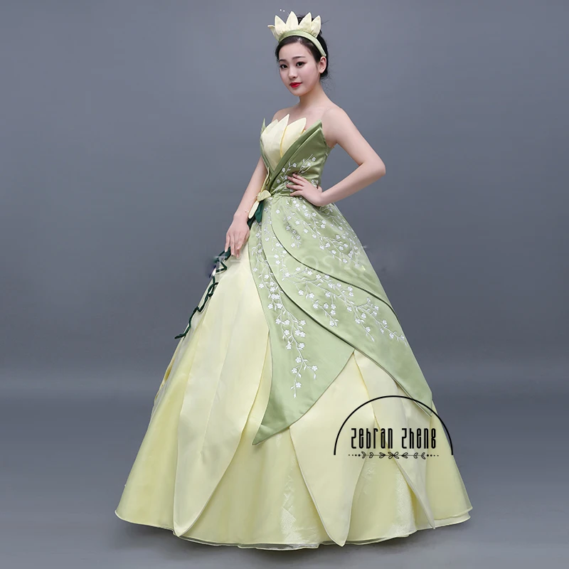 New Style Top Quality Tiana Cosplay Princess Adult Costume Halloween Dress Custom Made