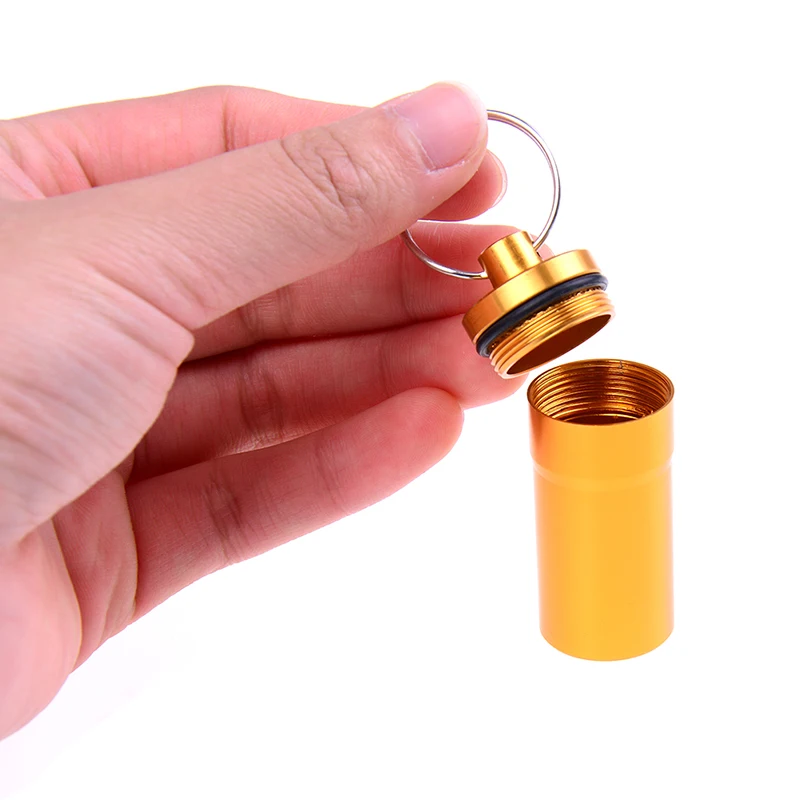 2Pcs Portable Mini Pill Container Bottle Storage Case Keychain Waterproof Aluminum Pill Box High Quality