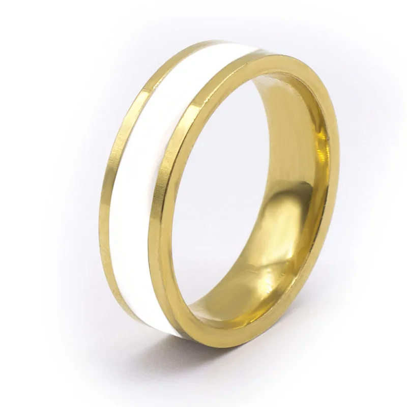 New Simple Stainless Steel Trendy Rings Jewelry Fashion Black White Color Steel Rings for Women and Men