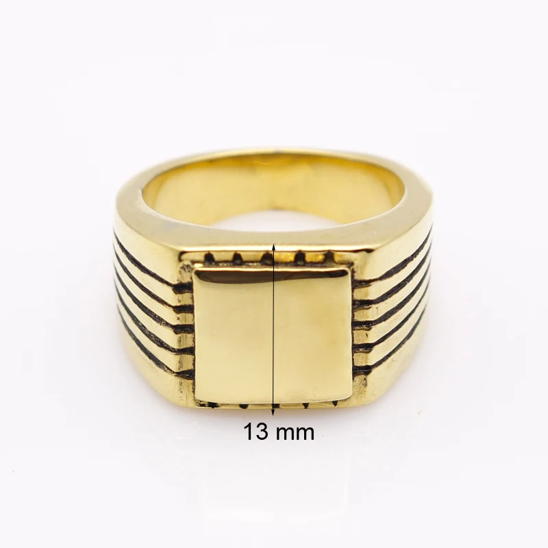 Fine Jewelry Men\'s High Polished Signet Solid Stainless Steel Ring 316L Stainless Steel Biker Ring For Men Gold Color Jewelry