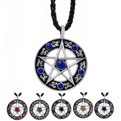 Mens Womens Blue/Red/Black/Green/Purple CZs Pentacle Pentagram Star Pewter Pendant with 24