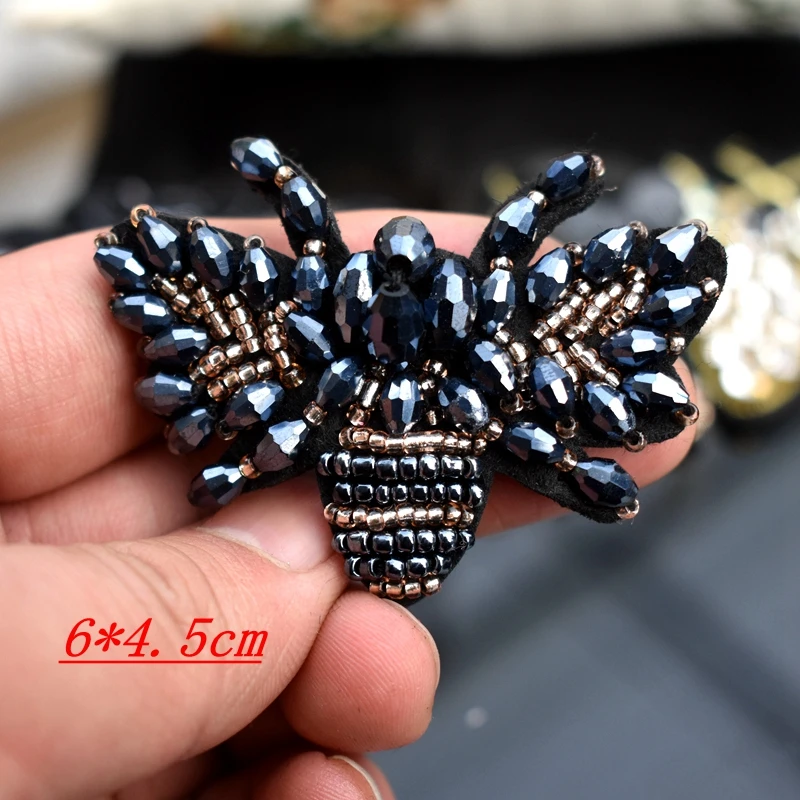 Handmade Rhinestone Beaded Sequin Bees Patches, Cool Fashion Sew on Crystal pearl patch for clothes beaded Applique cute patch