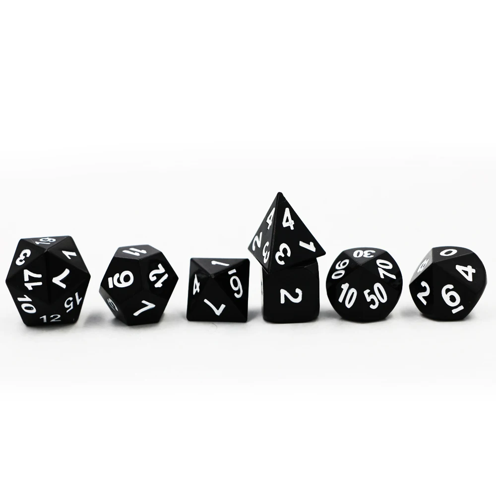 IMDG 7pcs/set Creative RPG Game Dice Polyhedron Metal Dice DND Electrophoresis Black Digital Game Dice