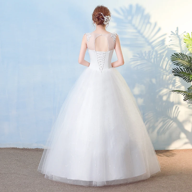 VLNUO NISA di Nuovo Modo Semplice O-Collo Abito Da Sposa con Appliques Del Merletto Elegante Backless Lace Up Plus size abito Da Sposa Abito di Sfera A buon mercato