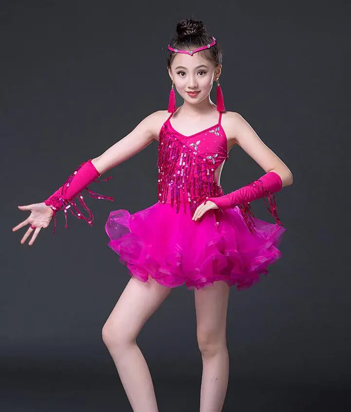 2019 Girls Blue Red Professional Latin dancing dress Kids Ballroom Salsa Dance wear Outfits Children\'s Party Stage wear costumes