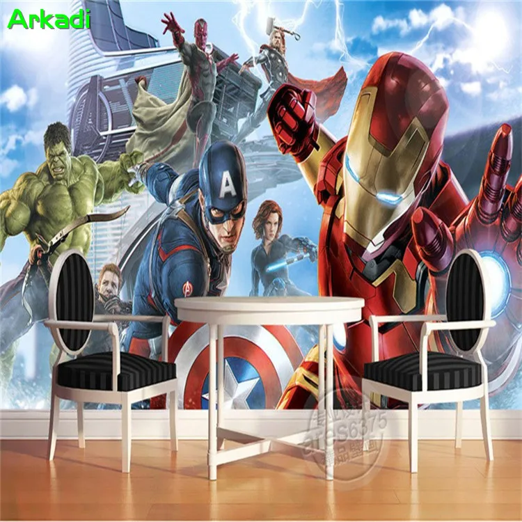 Custom 3D Captain America Avengers Boys Bedroom Photo Wallpapers Marvel Comics Kids Room Interior Design Room Decoration