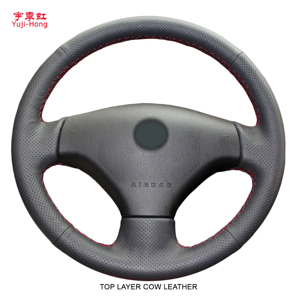 

Yuji-Hong Car Steering Coves Case for Peugeot 206 207 Hand-stitched Top Layer Genuine Cow Leather Wheel Cover