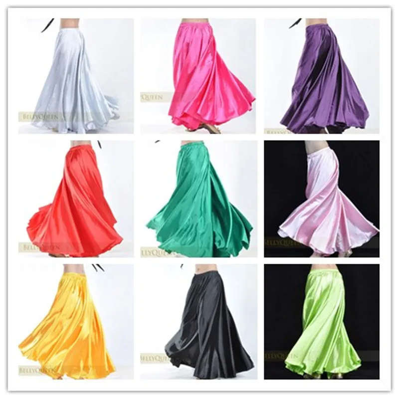 14 Colors Professional Women Belly Dancing Clothes 360 Degree Skirts Flamenco Skirts Satin Belly Dance Skirt