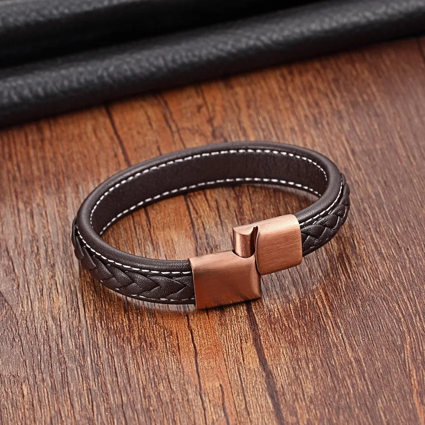 XQNI Classic 19,21,23cm Size Choose Leather Stainless Steel Magnetic Buckle Men Women Leather Bracelet Fashion Charm Bracelet