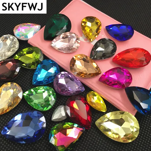 All Colors Glass Crystal POINTED BACK Teardrop Rhinestones 4x6,7x10,10x14,13x18,18x25,20x30mm Dress Drop stone