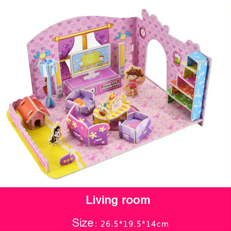 DIY Doll Dollhouse Assemble Puzzle Toys For Children Miniatures Doll House Furniture Kit Jigsaw 3D Paper Puzzles Girl Toy Gifts