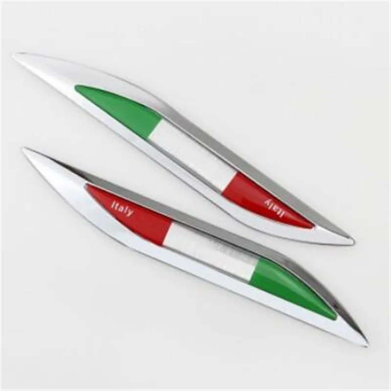 New 16*2.1cm Car Zinc Alloy Epoxy National Flag Blade Badge Emblem Fender Stickers For UK Italy China Flags 10pcs = 5pairs