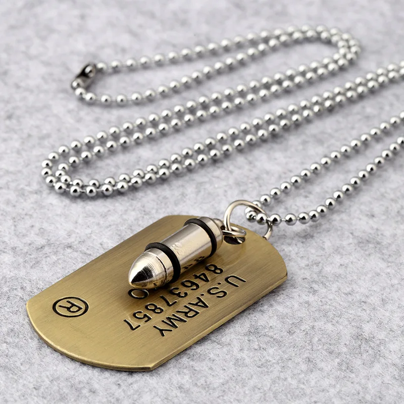 wholesale price hip hop Stainless steel Jewelry U.S. Army Style Bullet Dog Tag Pendants Men women USA America soldier Necklaces