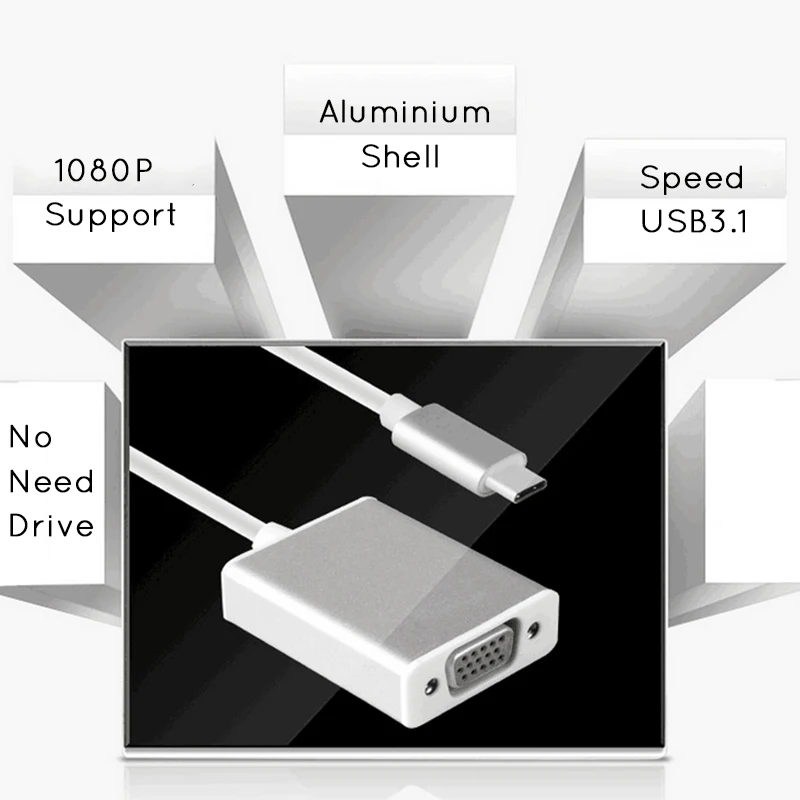 USBC zu VGA Adapter USB 3.1 Typ C Männlich zu Weiblich VGA Konverter Kabel 1080 P FHD für Macbook 12 zoll chromebook Pixel Lumia 950XL