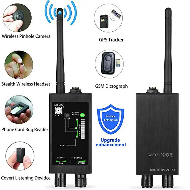 Imagem -02 - Detector de Bug rf M8000 & Localizador de Câmera x Gps Rastreador Localizador Câmera Scanner Detectores Anti Espião Lente Cdma Gsm Dispositivo Localizador Monitor