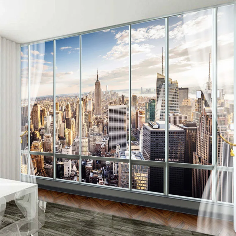 Papel de parede com foto personalizada em 3d, janela estéreo de nova york, paisagem para decoração de escritório, sala de estar, casa, pano de parede