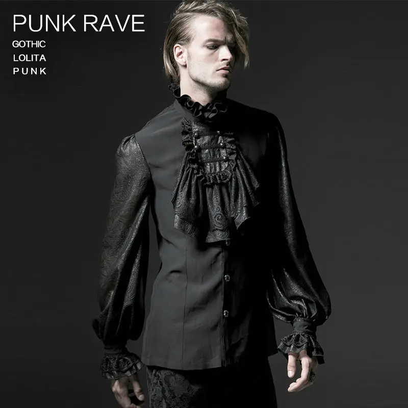 Male Gothic Chiffon Emnossing Shirt Punk rave Fashion Novelty Y522