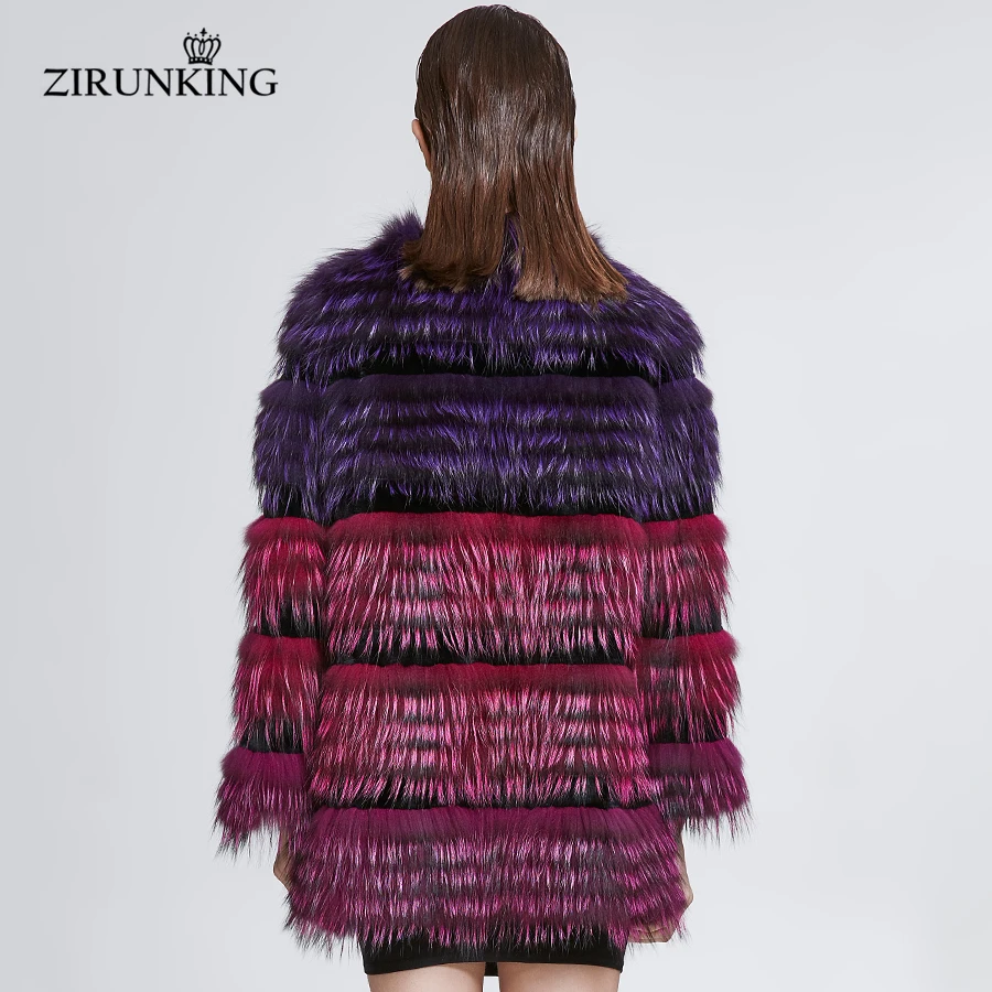 ZIRUNKING Popular Real Fur Jacket Women Natural Fur Coats Lady Fashion Fur Clothes Silver Fox Fur Overcoat ZC1823